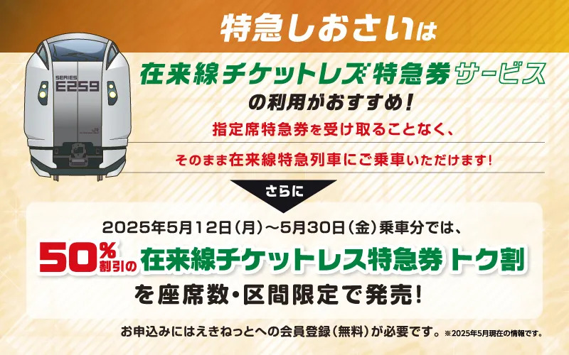 しおさい在来線チケットレス特急券50%割引