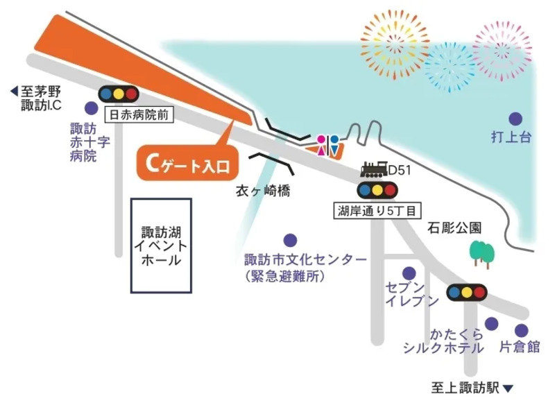 諏訪湖の花火Cゲート