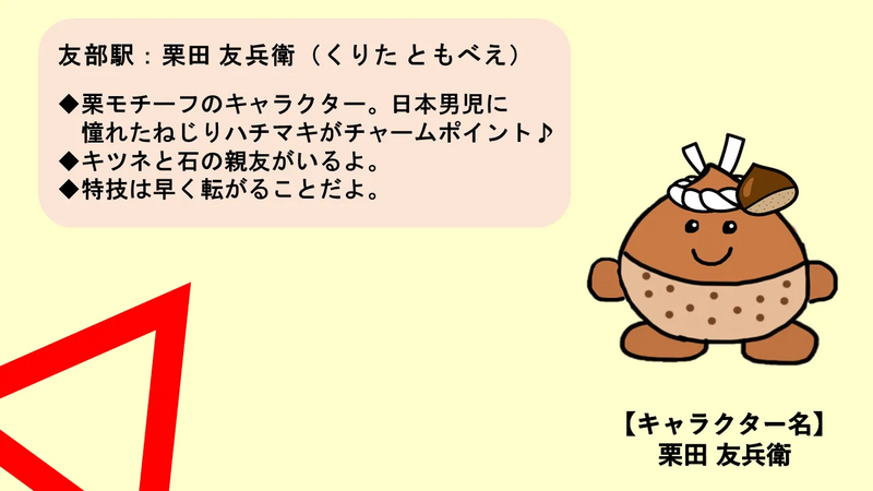 友部駅イメージキャラクター「栗田 友兵衛」