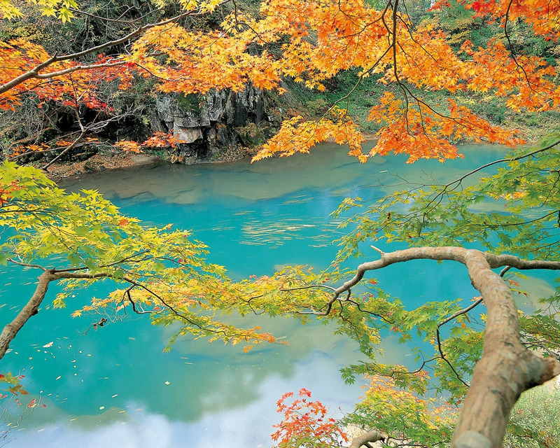 紅葉見頃の厳美渓、