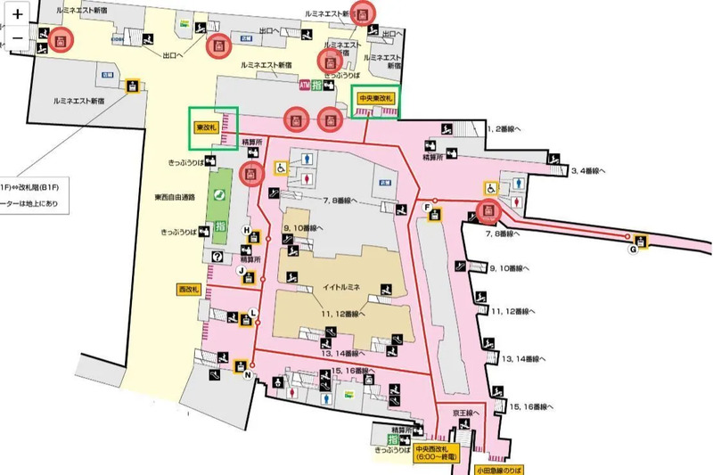新宿駅東口ロッカーMAP