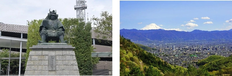 信玄公像と甲府盆地