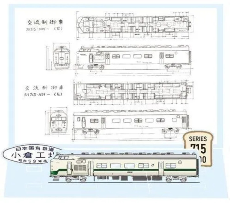 715系1000番代東北本線（仙台地区）投入40周年】715系改造変遷・車両図面アクリルスタンド 表面