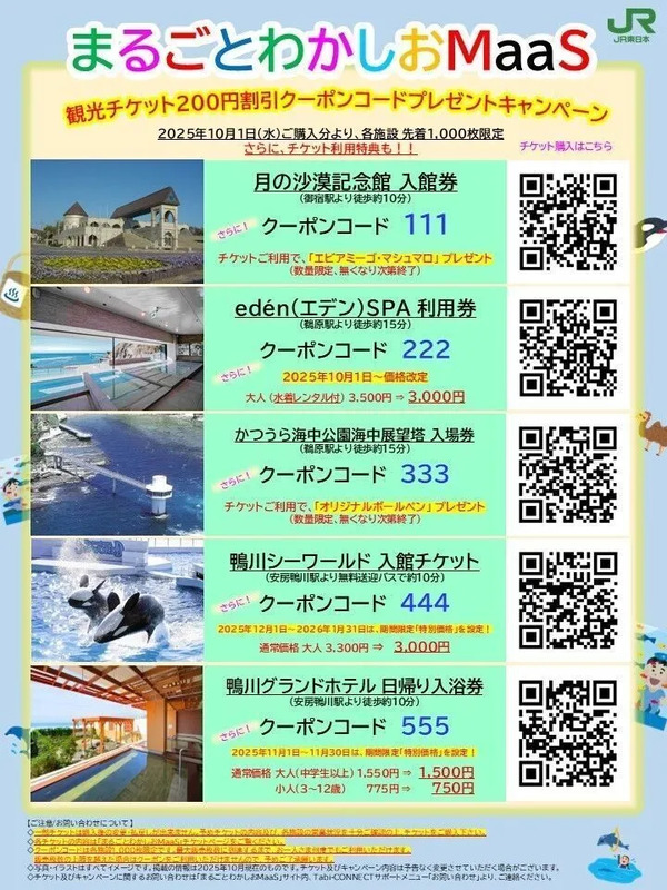 外房観光をおトクに！外房エリア5つの観光施設の割引クーポンを配布中