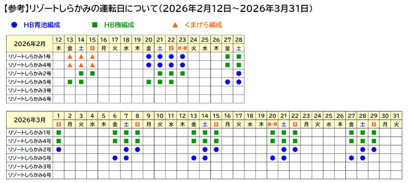 リゾートしらかみ運転日