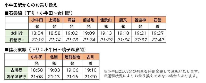 小牛田駅からのお乗り換え