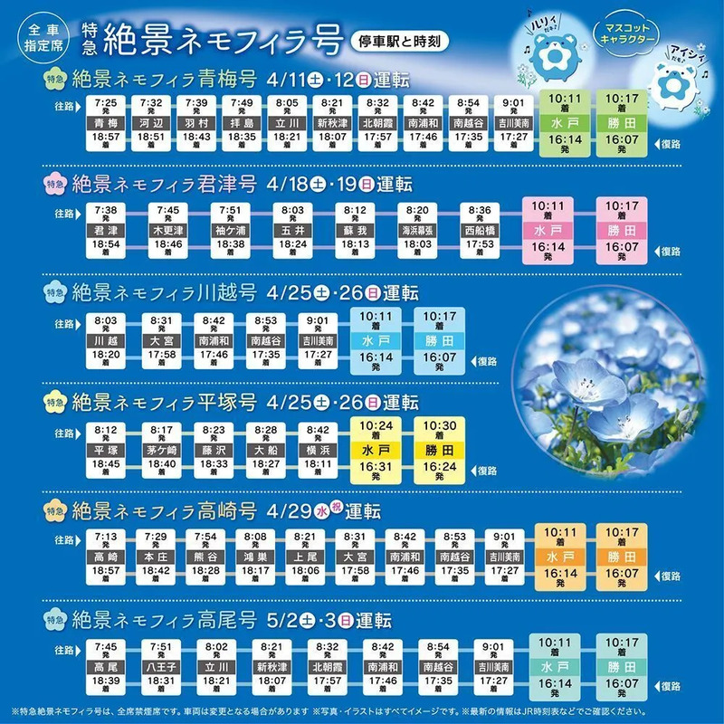 特急絶景ネモフィラ号 停車駅と時刻