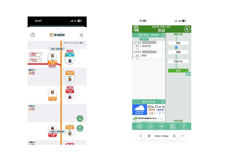列車の走行位置表示画面