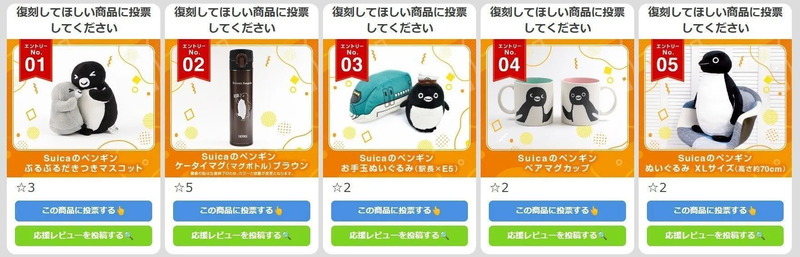 TRAINIART公式LINE上に表示されるSuicaのペンギングッズ復刻投票画面のイメージ