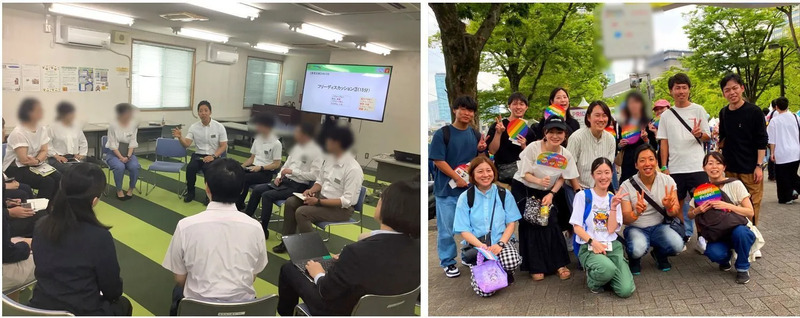 左：YAMANOTE RAINBOW LINE PT主催の社内交流会の様子 右：イベントに参加するALLYメンバー