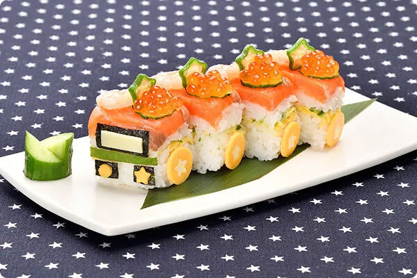 整えたら、鉄道キャラ飯レシピ！電車押し寿司の完成！